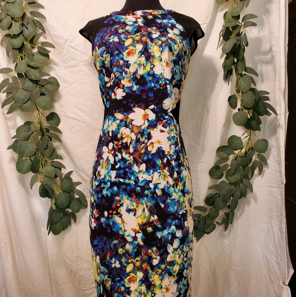 Worthington floral & black mesh dress sz 6